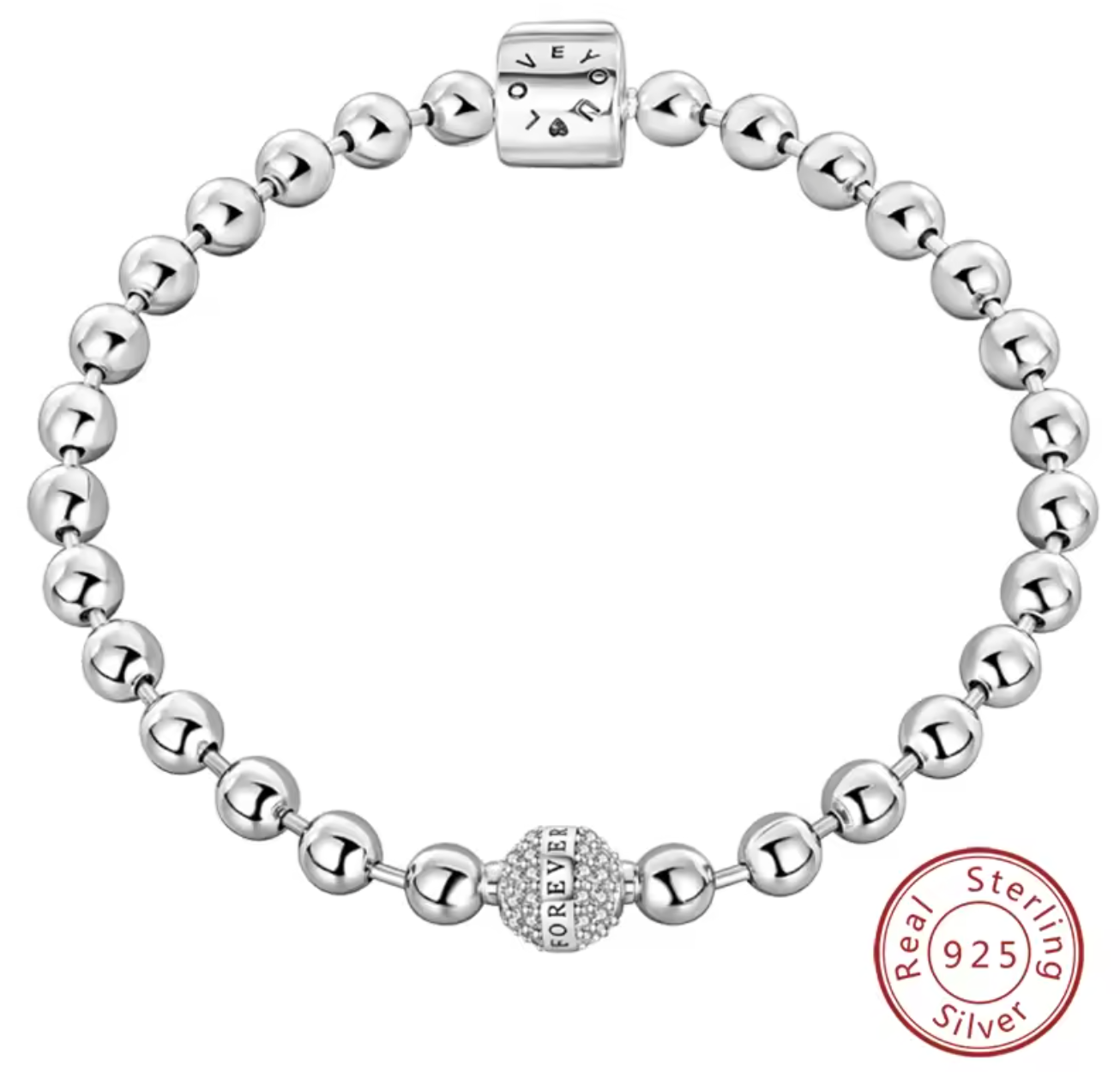 925 Sterling Silver Classic Love Forever Bead Bracelet for Women
