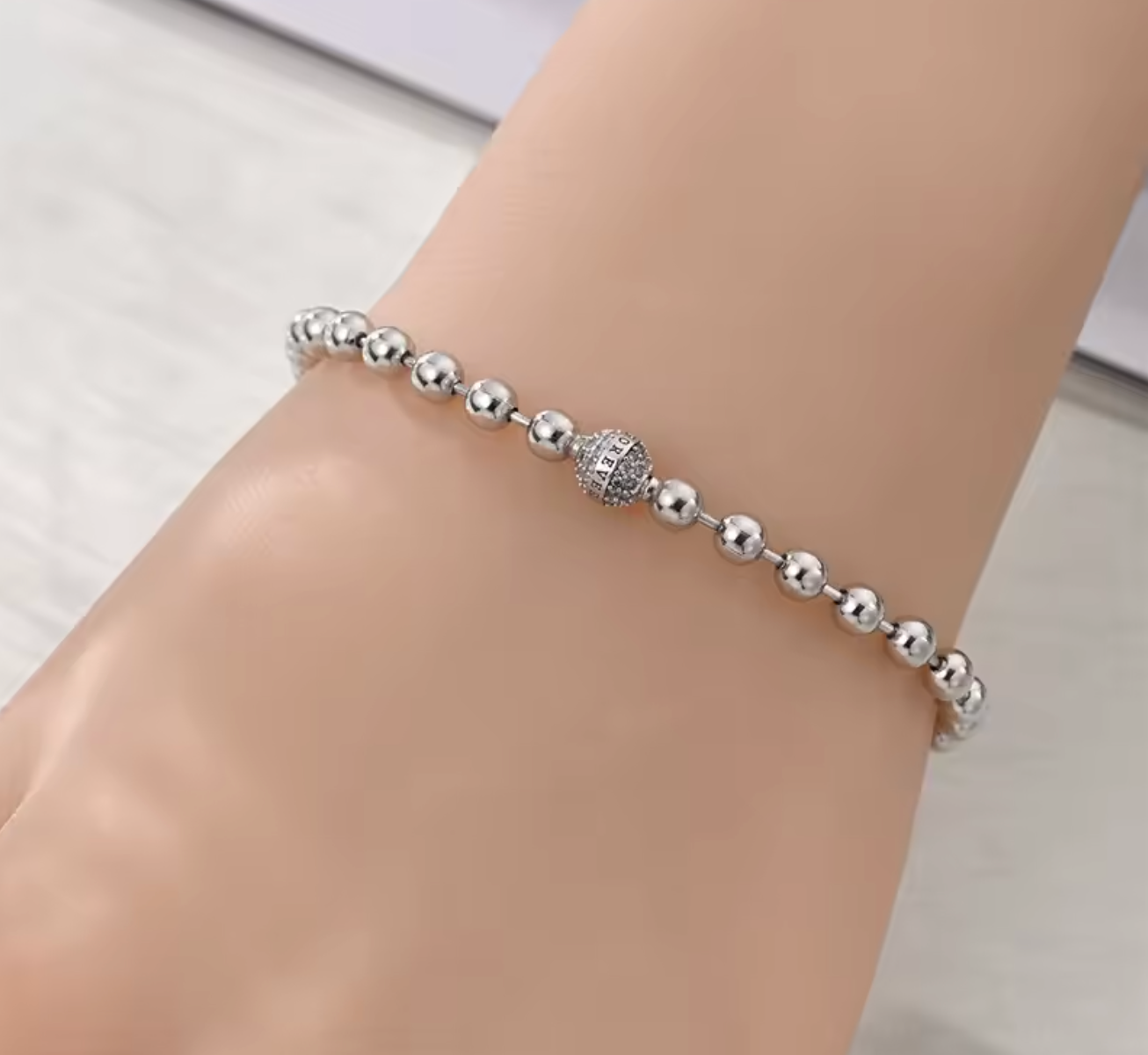 925 Sterling Silver Classic Love Forever Bead Bracelet for Women