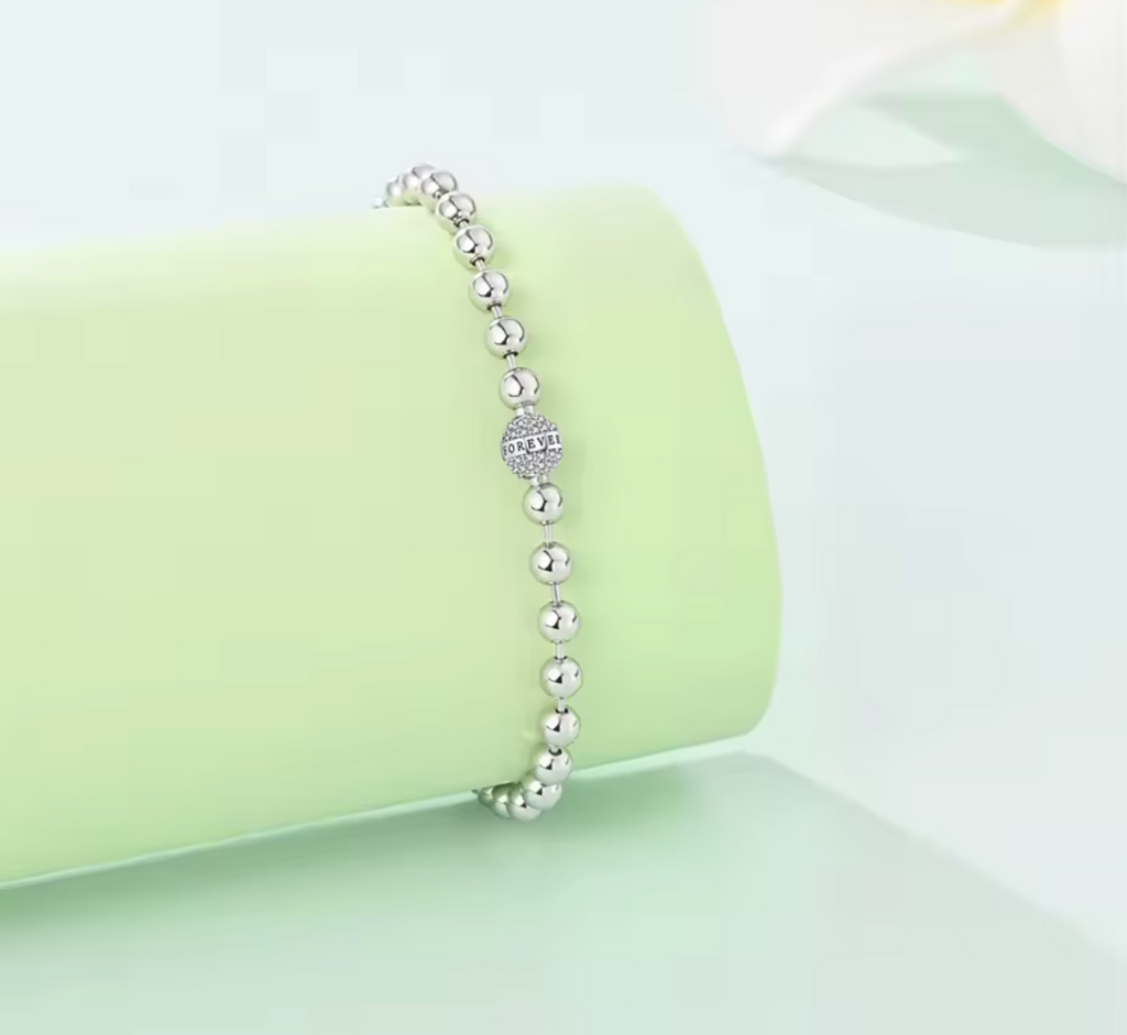 925 Sterling Silver Classic Love Forever Bead Bracelet for Women