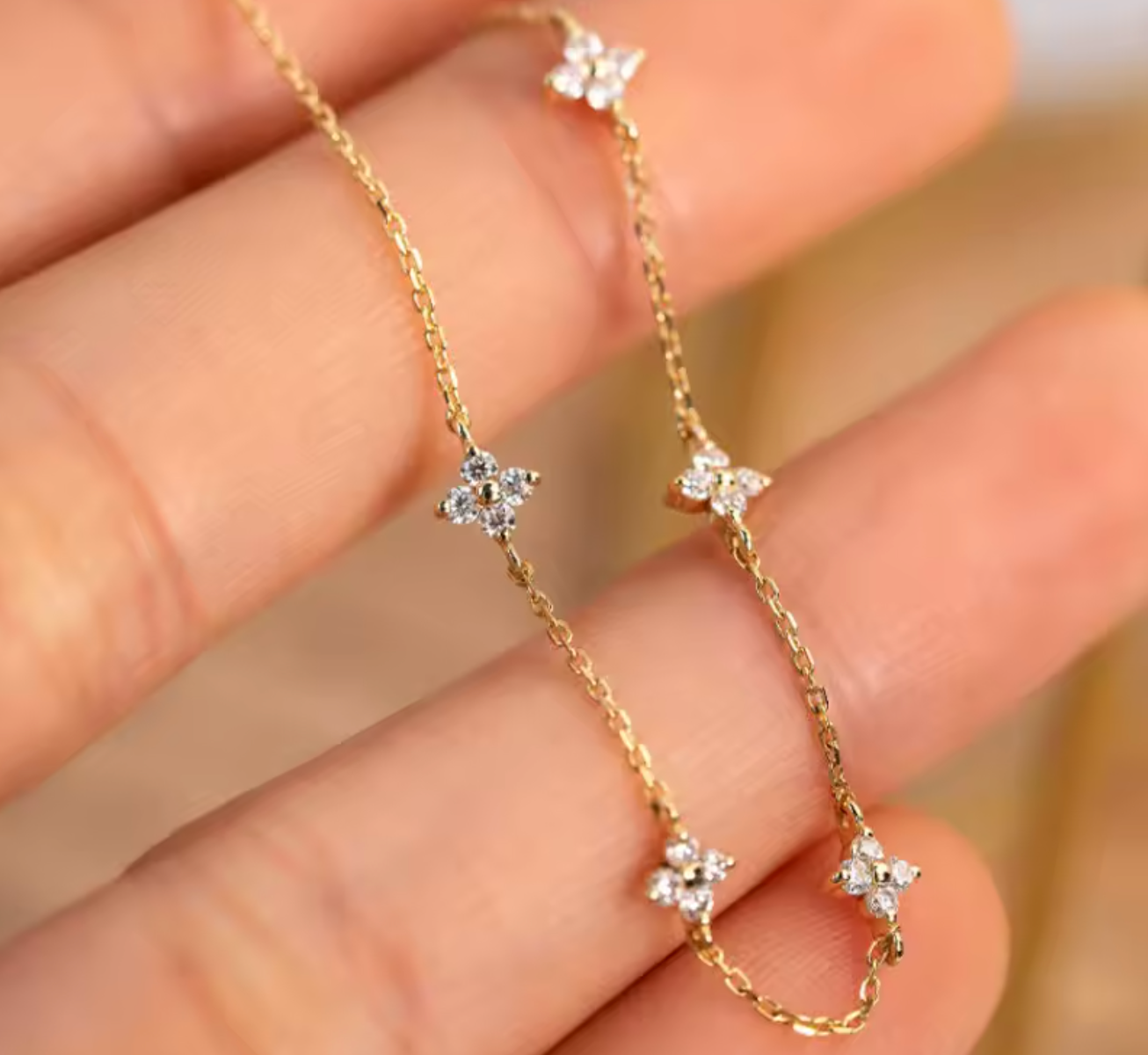 925 Sterling Silver Plated 18K Gold Zircon Flower Bracelet for Women
