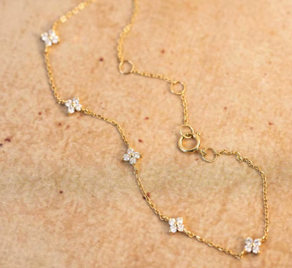 925 Sterling Silver Plated 18K Gold Zircon Flower Bracelet for Women