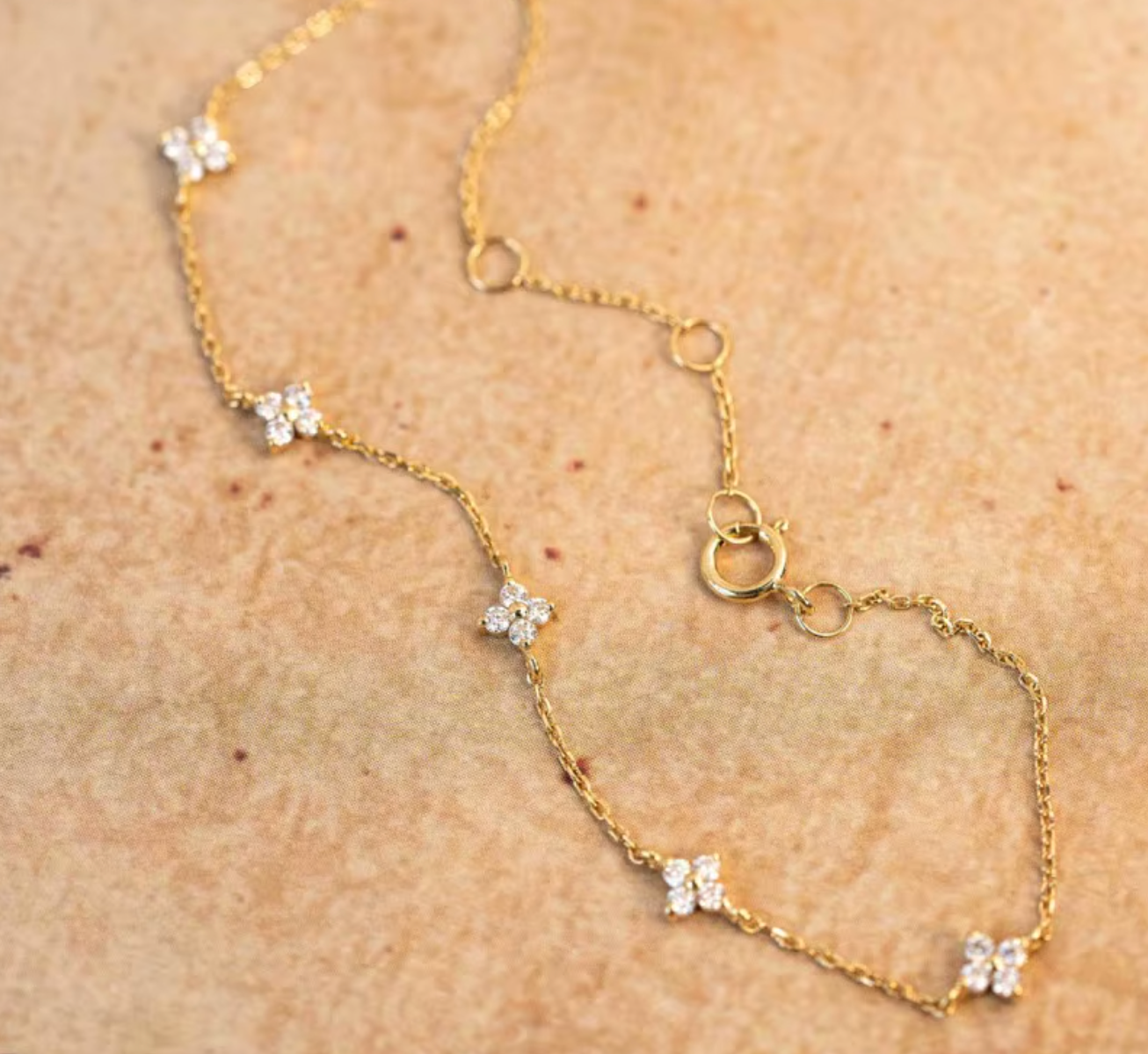925 Sterling Silver Plated 18K Gold Zircon Flower Bracelet for Women